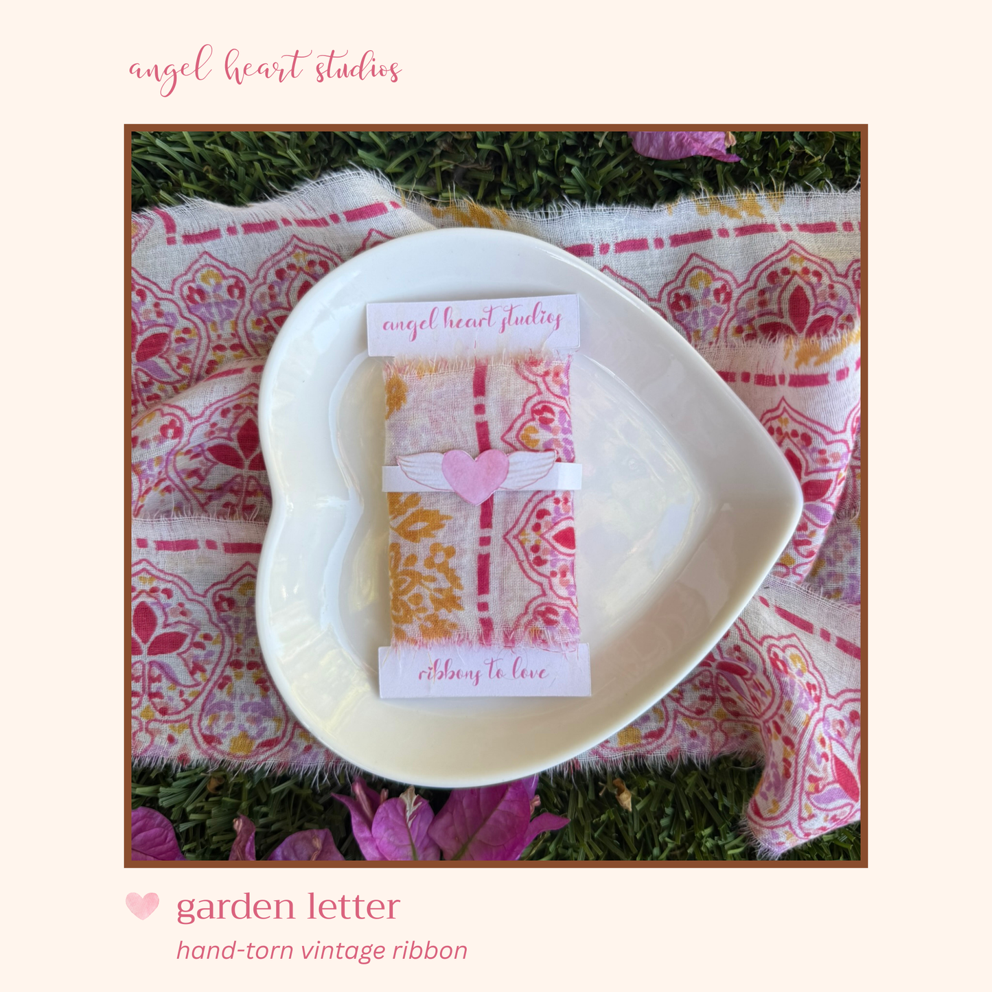 vintage floral ribbon pink gold pattern repurposed fabric junk journal supply