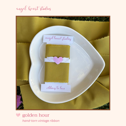 golden yellow vintage ribbon hand-torn fabric for junk journals